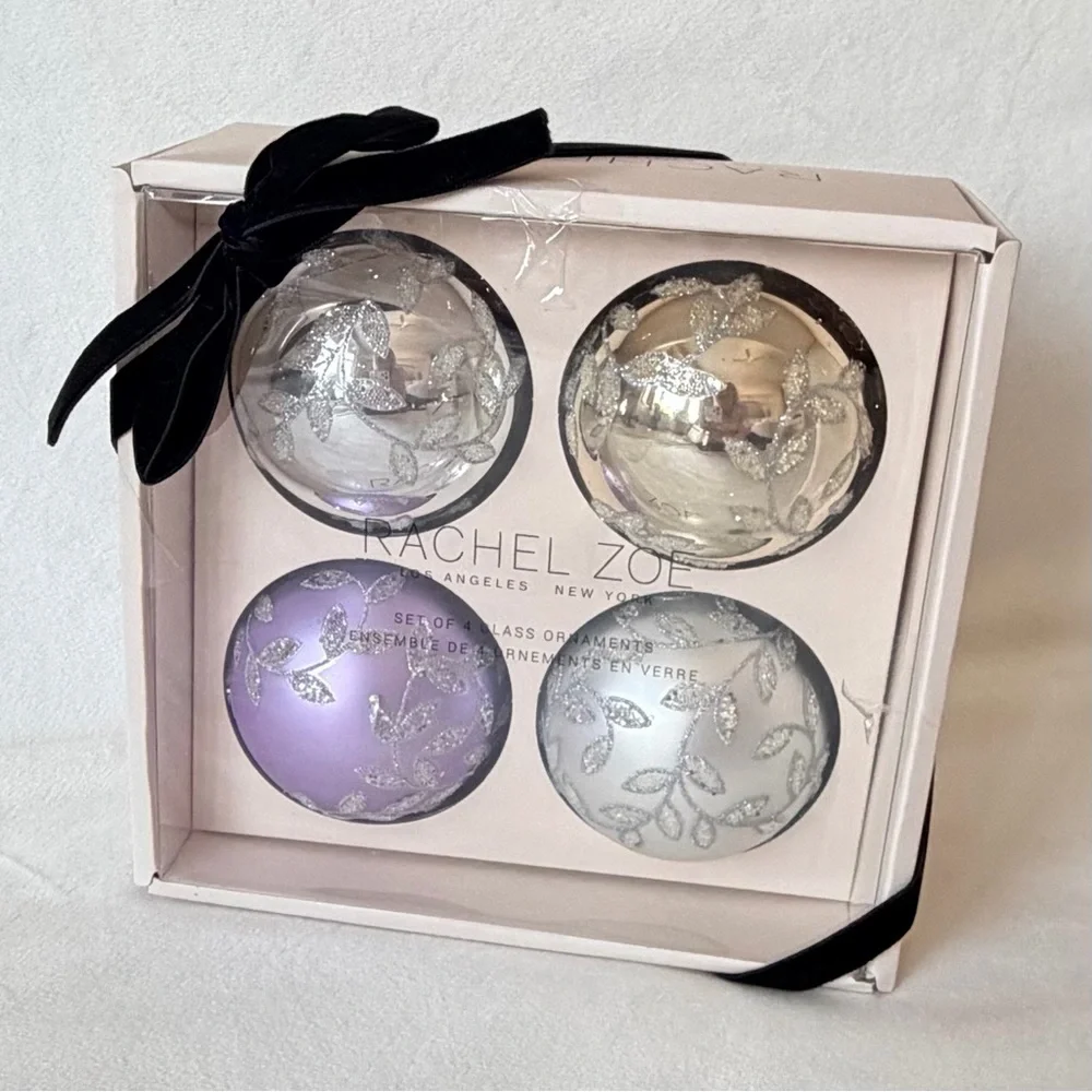 Rachel Zoe Silver Gold and Lavender Glass Ornament Collection, Set of 4